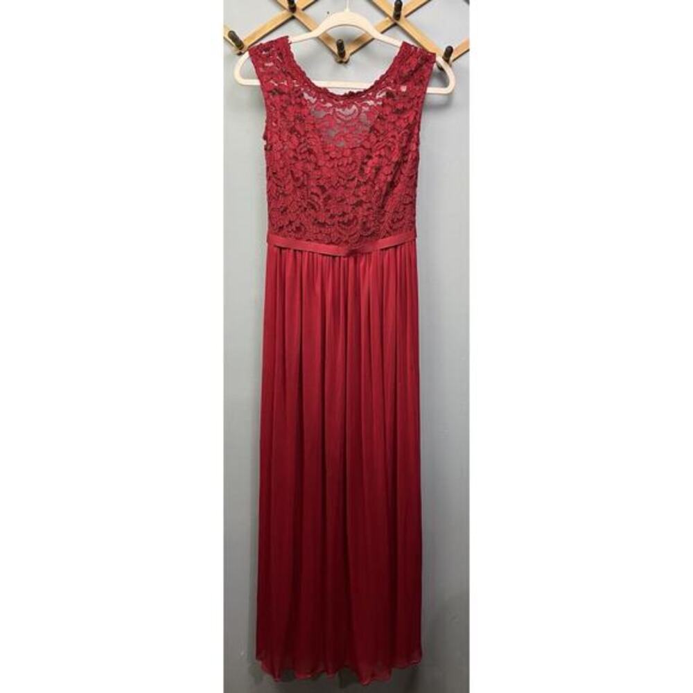 Davids Bridal Bridesmaid Dress Womens 2 Red Lace Bodice‎ Chiffon Maxi F19328